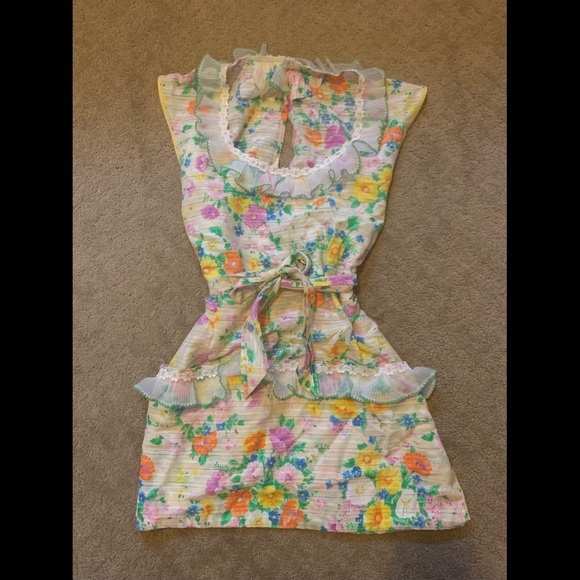 Vintage 70s Yellow Floral Smock Apron OOAK - Picture 7 of 11